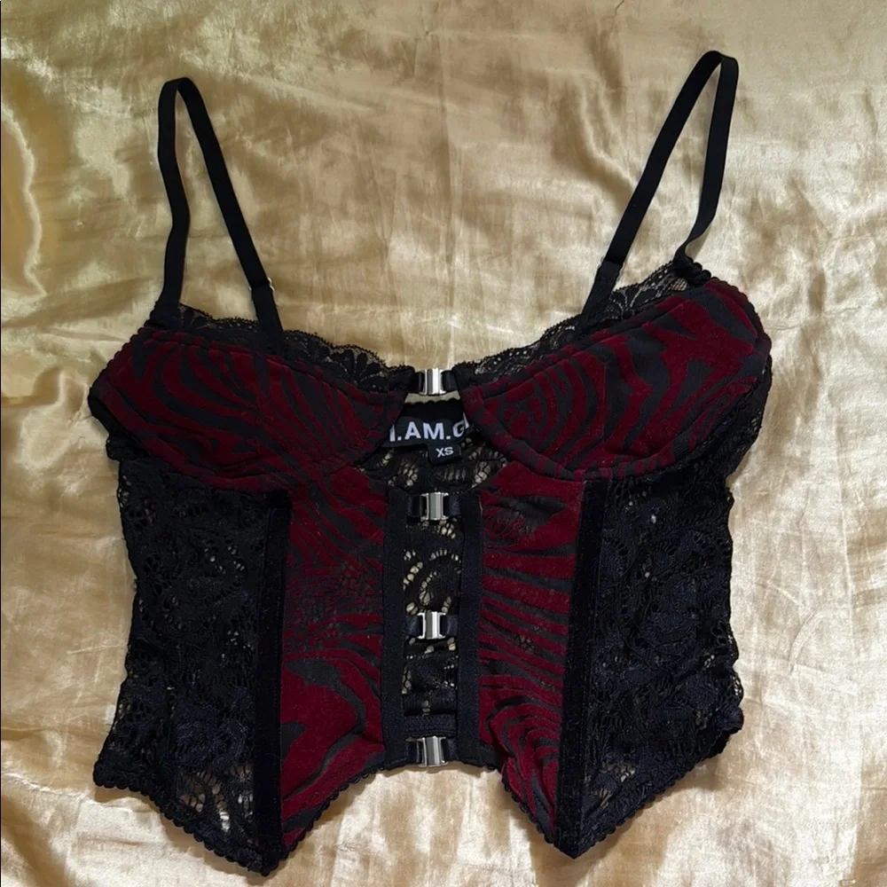 I.AM.GIA Elena Top Burnout Red and Black Bustier Corset - Picture 6 of 6